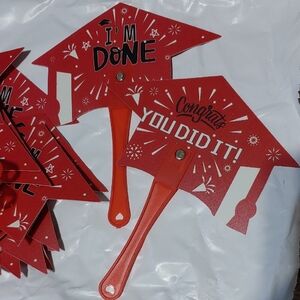 Red Graduation Cap Celebration Fans